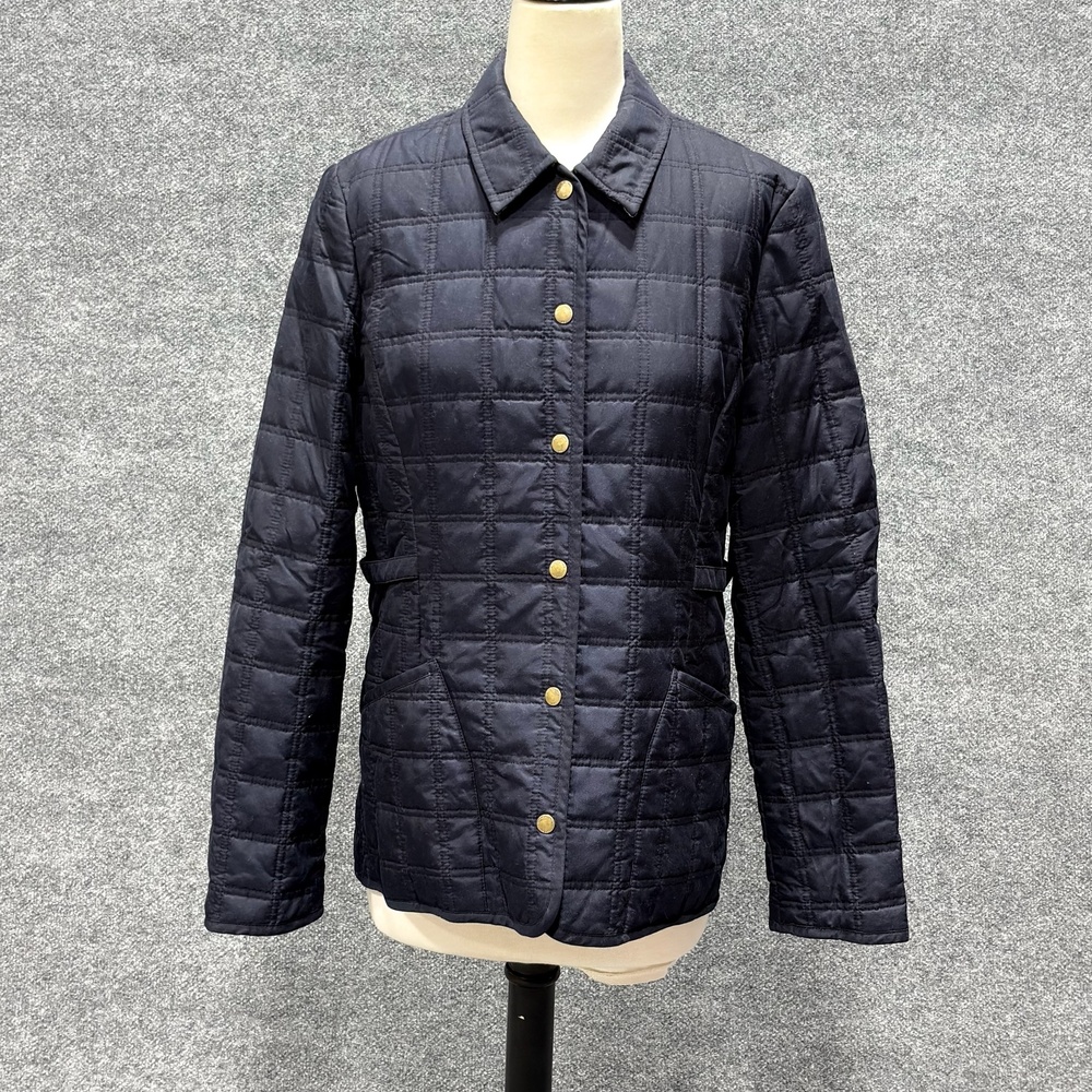 Brooks Brothers Jacket Womens 10 Blue Quilted Snap Front Lined Hong Kong Pockets